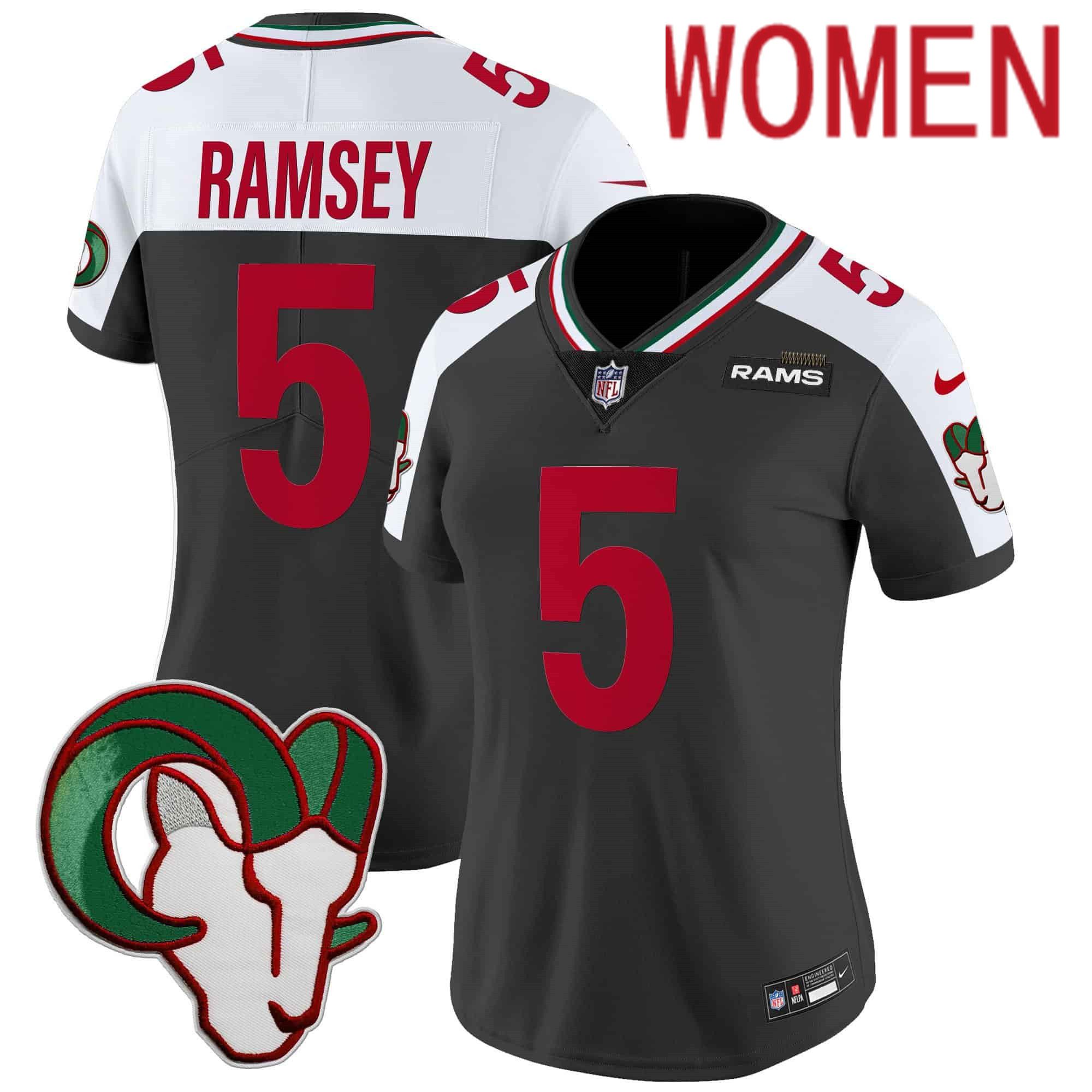 Women Los Angeles Rams #5 Ramsey Black 2024 Nike Mexico Vapor Limited NFL Jersey style 1->women nfl jersey->Women Jersey